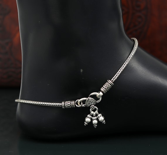 925 Sterling Silver Handmade Wheat Chain Ankle Bracelet, Vintage