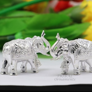 Pure 925 Sterling silver Kandrai work Nakshi design customized Elephant statue, puja article figurine, home décorDiwali puja gift art568