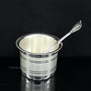 Silver Elegant Ghee pot patra puja or worshipping silver ghee bowl or pot, Butter pot for kitchen, silver puja utensils from India su542