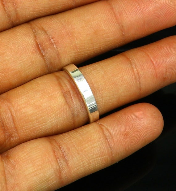 925 Solida Banda Ad Anello Piatta In Argento Sterling Plain Da 3,5 Mm, Favoloso Regalo Di Anniversario Di Matrimonio Per Lui Lei, 925 Gioielli Eleganti Con Anello Stampato Sr288 - Italia - Foto 5