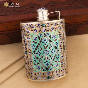 925 sterling silver minakari design silver wine bottle, silver drink bottle, royal style silver article,utensils sv321