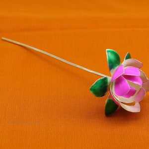 Solid sterling silver handmade small lotus flower puja god temple article, excellent enamel silver diwali puja flower  articles su549