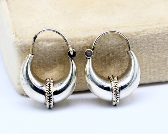 Pure 925 Sterling Silver Handmade Vintage Ethnic Style Hoops