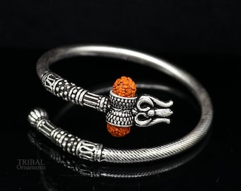 925 Sterling Silver Idol Shiva Trident or Trishul Bangle, Pretty