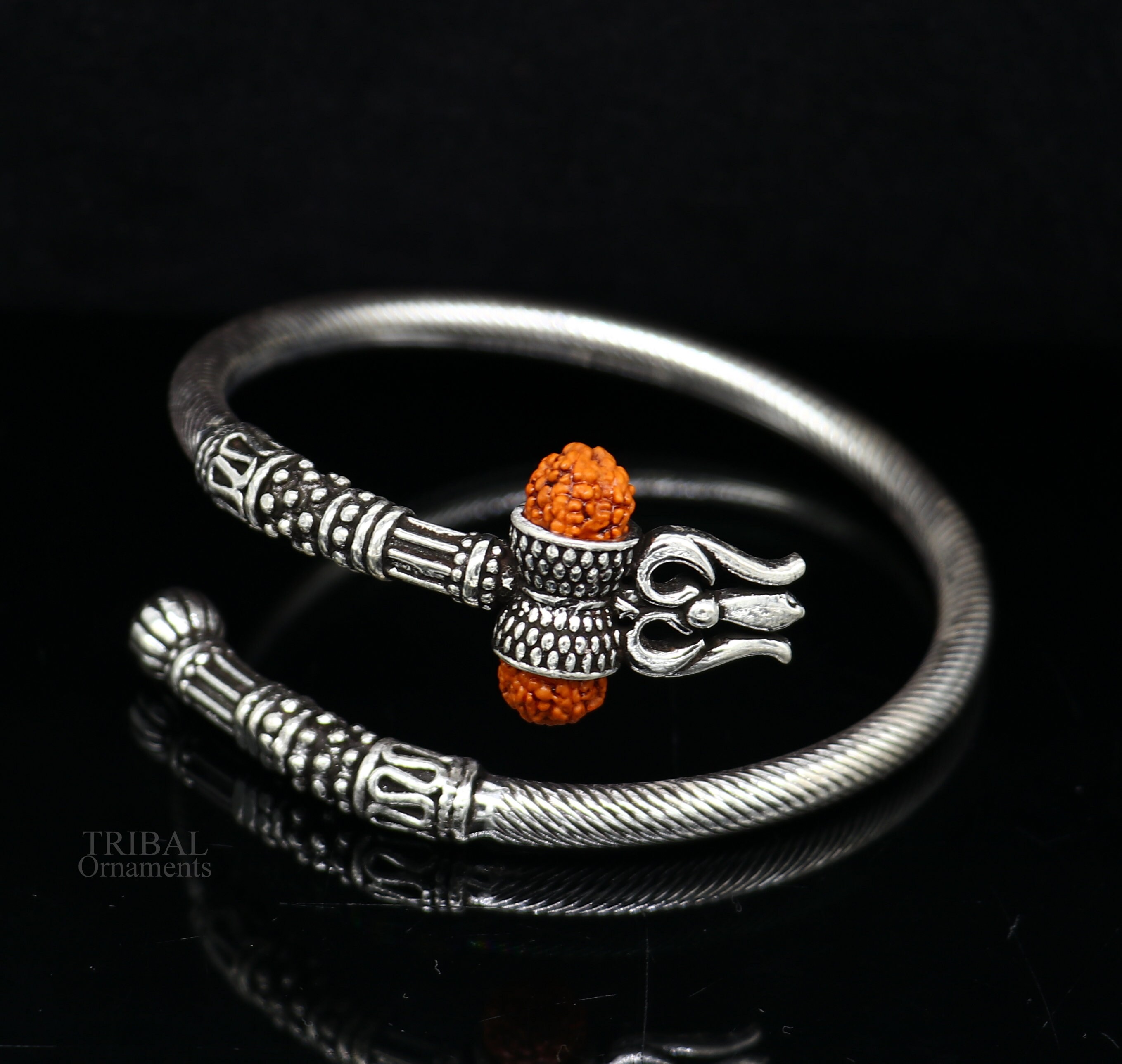 925 Sterling Silver Idol Shiva Trident or Trishul Bangle, Pretty