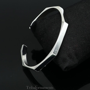 Plain shiny solid 925 sterling silver handmade adjustable cuff bangle bracelet unsex gifting jewelry, solid shiny bracelet nsk374