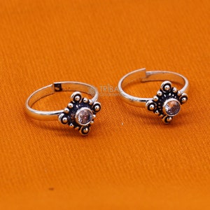 925 sterling silver adjustable size toe ring band cubic zircon stone tribal belly dance ethnic cultural  jewelry from india ntr91