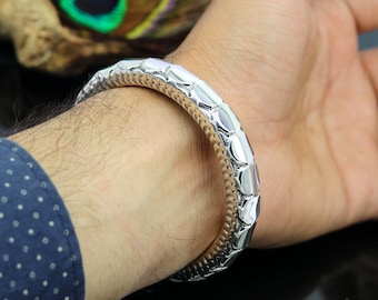 925 sterling silver handmade gorgeous customized work bangle bracelet kada, vintage antique design stylish bangle unisex jewelry nsk330