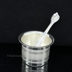 Elegant Ghee pot patra puja or worshipping Solid silver ghee bowl or pot, Butter pot for kitchen, silver puja utensils from India su541