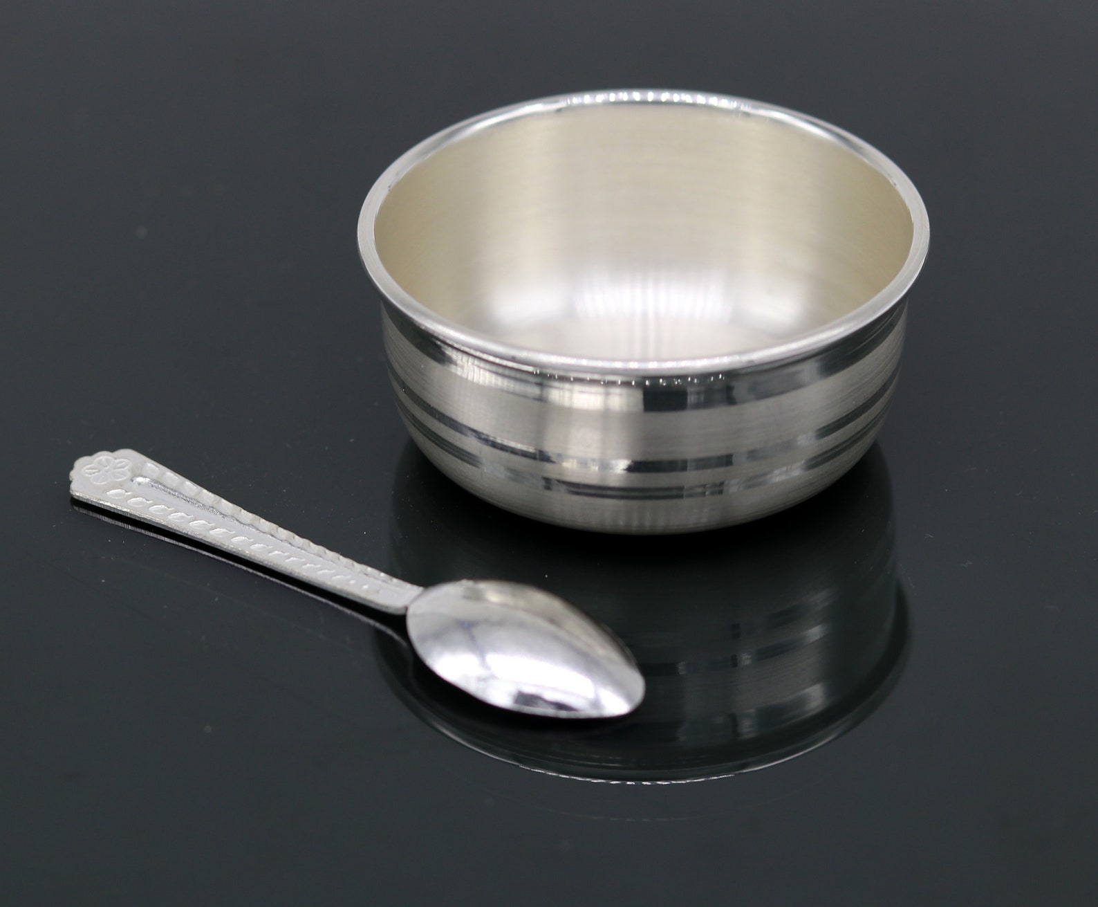 999 fine silver handmade small baby bowl and spoon set