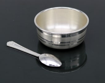 999 fine silver handmade small baby bowl and spoon set, silver tumbler, flask, stay baby/kids healthy, silver vessels utensils sv47
