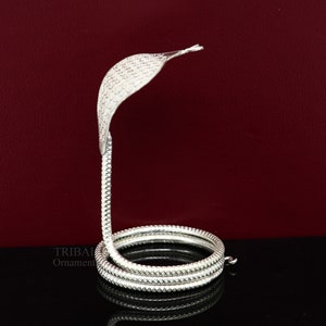 Sterling silver handmade fabulous vintage antique mini snake or shiva snake for puja or worshipping, solid Diwali puja article su671