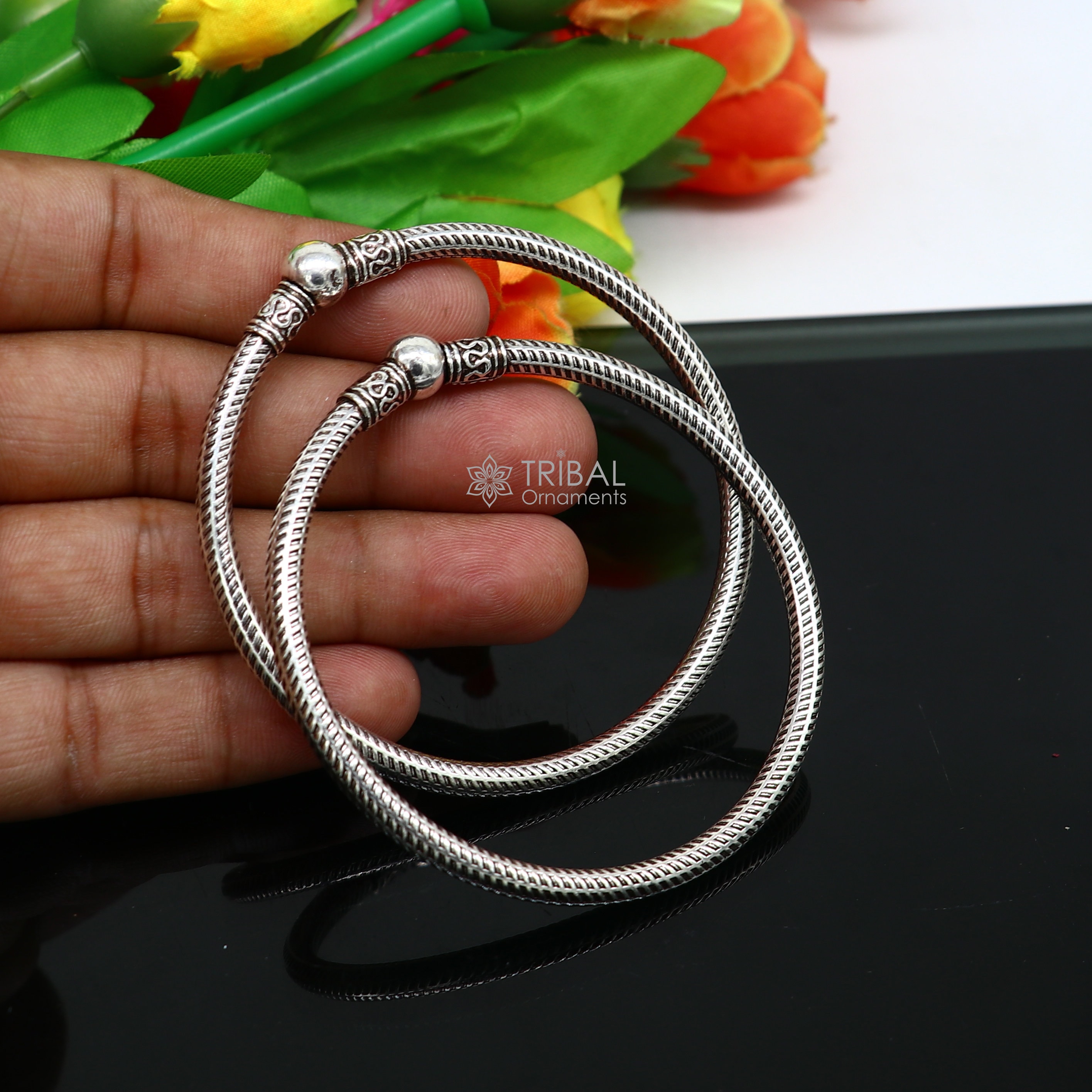 Pure 925 Sterling Silver Unique Vintage Style Bangle