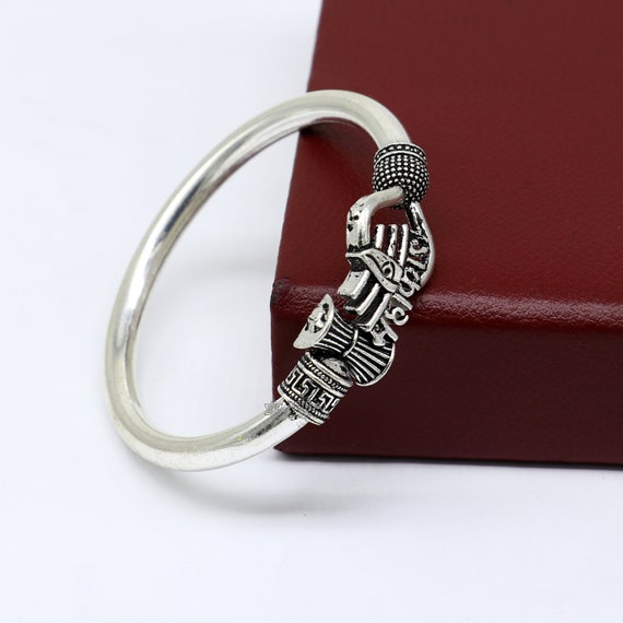 Handmade Sterling Silver Lord Shiva Trident Kada Mahakal Bracelet