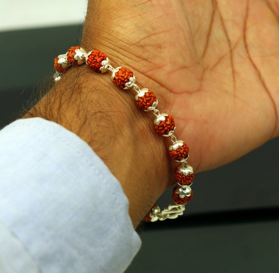 Handmade Orange Thread Breaded Rudraksha Bracelet for Men and Women, S –  dharmsaar