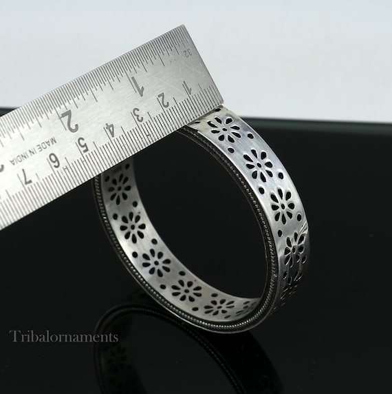 925 Sterling Silver Handmade Floral Work Bangle Bracelet