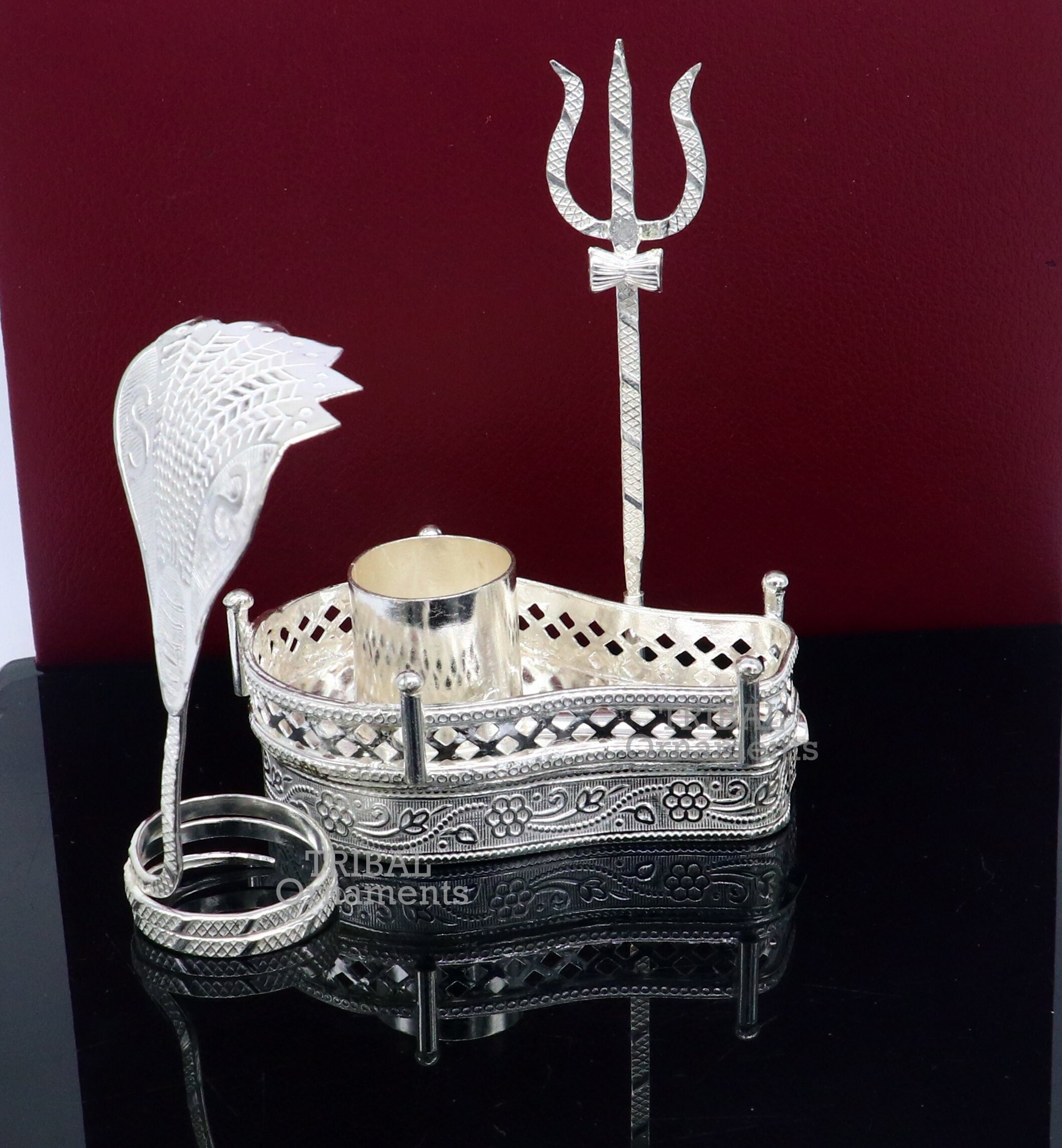 925 Sterling Silver Handmade Lord Shiva Lingam Stand/ Jalheri With