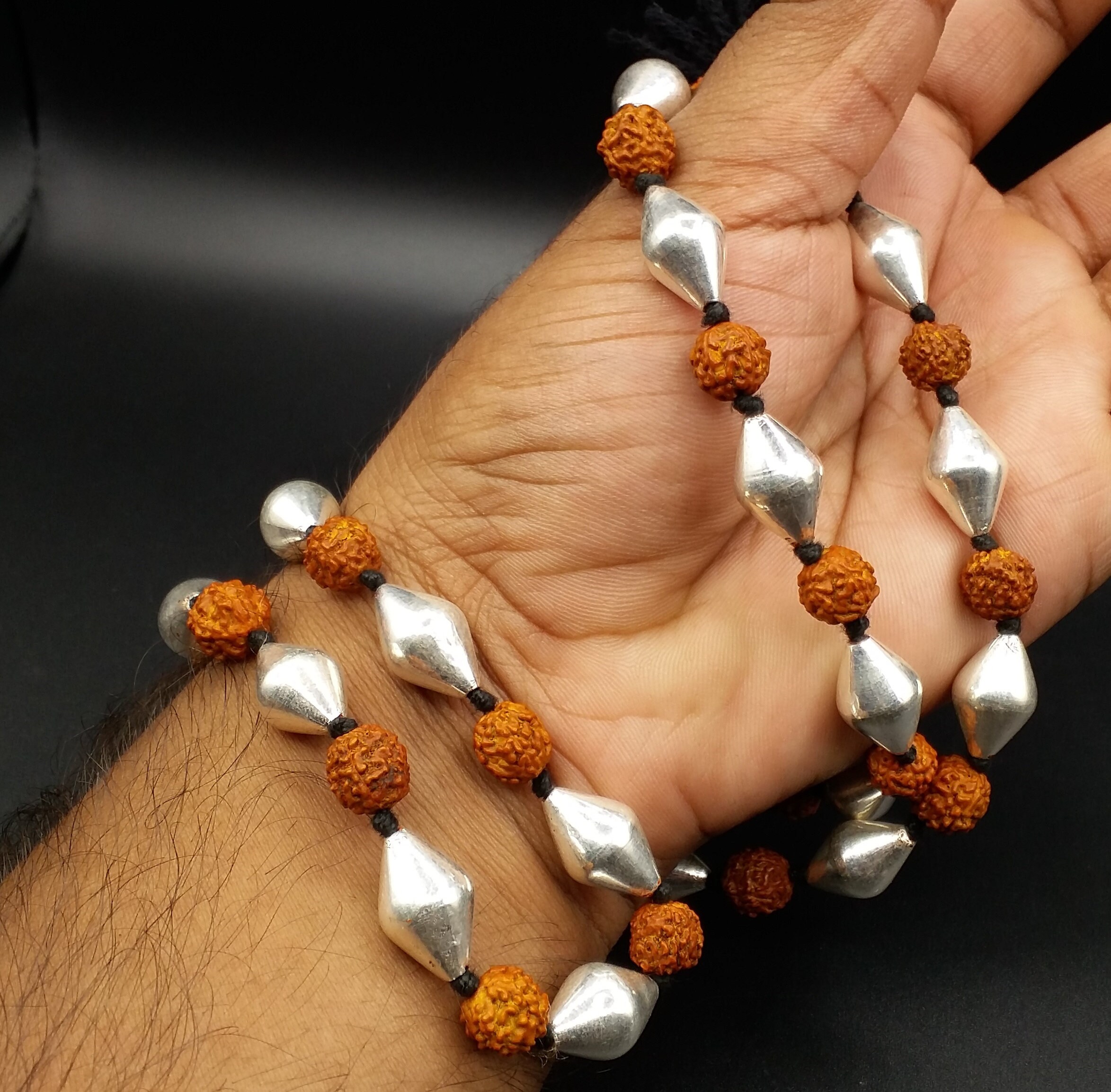 Traditional Design Natural Rudraksha Beads and Silver Beads Etsy