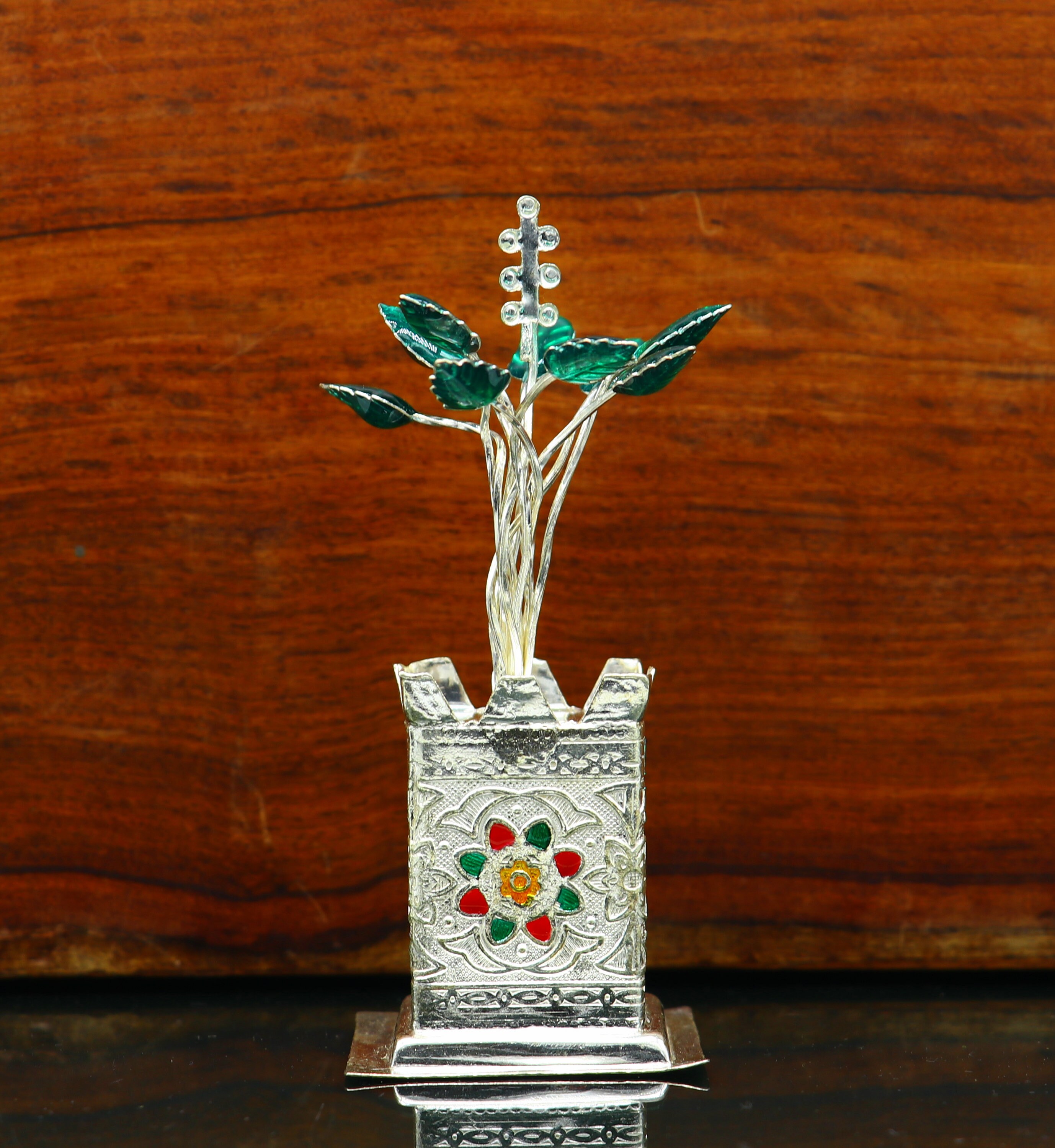925 Sterling Silver Handmade Tulsi Plant Basil Rosary Plant for