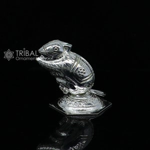 Lord Ganesha Vahan Mushak maharaj 925 sterling silver handmade small article for puja, best gift for lord Ganesha, divine statue su1189