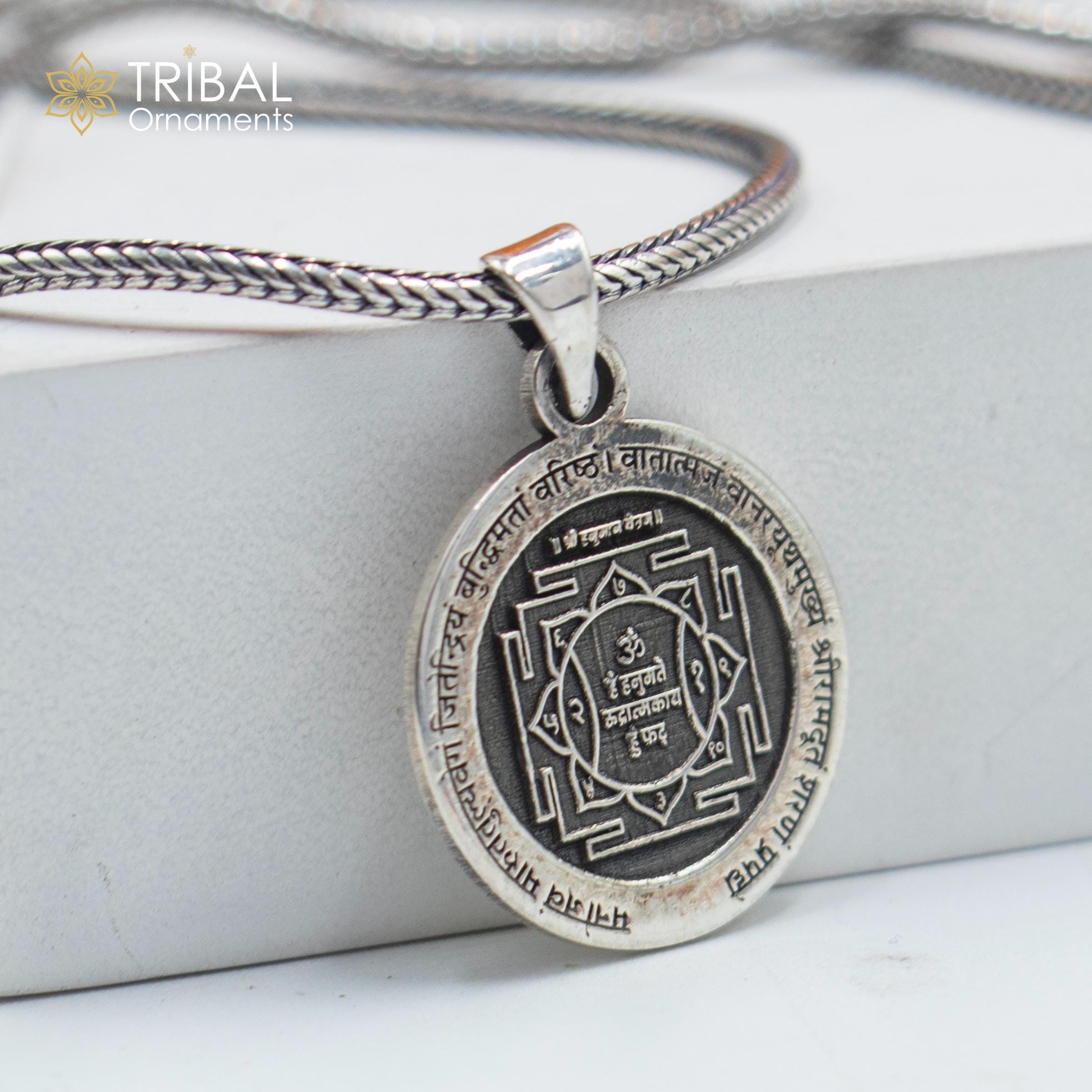 925 Sterling Silver Handmade Lord Hanuman Yantram Silver Pendant