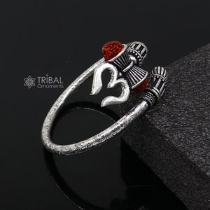 Trendy Lord Shiva trident trishul trishool kada 925 Sterling silver handmade bangle bracelet with natural Rudraksha magical  kada nsk743