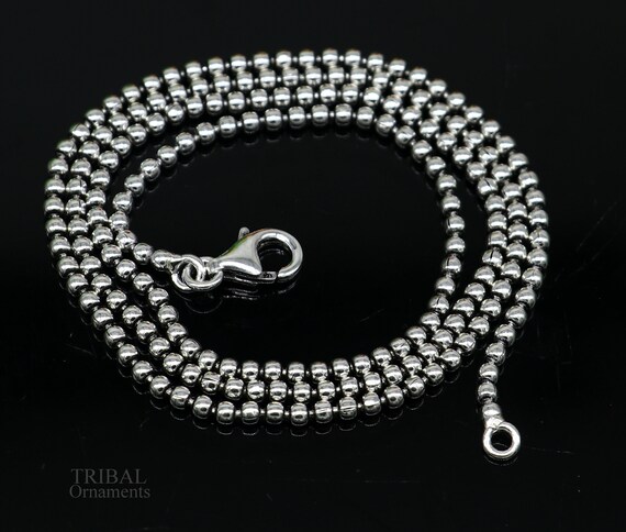 Sterling Silver 0.6mm Chain with 2mm Bead Necklace 16-Inches 