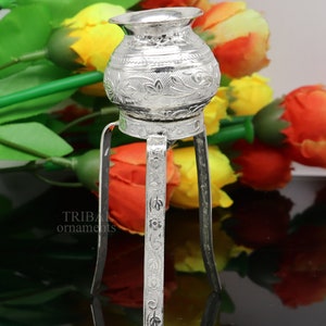 925 sterling silver handmade God shiva lingam water flow pot or puja kalas for Abhishek of lingam, best worshipping article from india su735 image 5