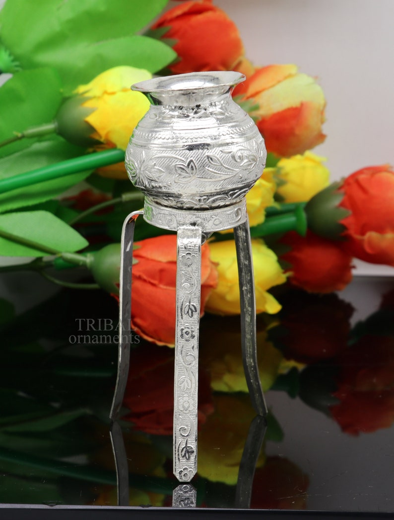925 sterling silver handmade God shiva lingam water flow pot or puja kalas for Abhishek of lingam, best worshipping article from india su735 image 5