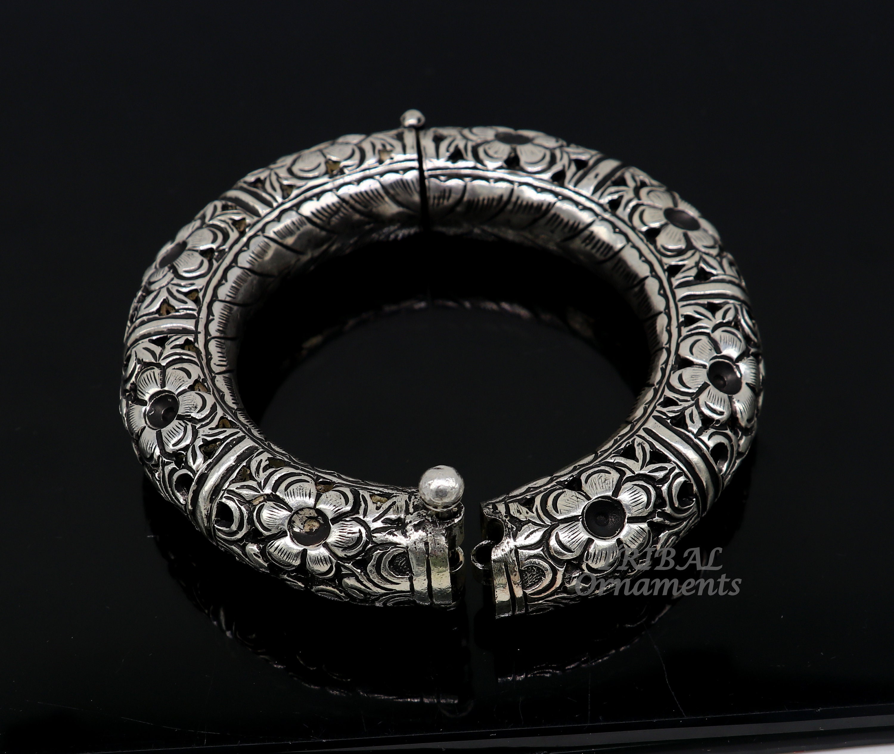 925 Sterling Silver Handmade Chitai Work Bangle Bracelet