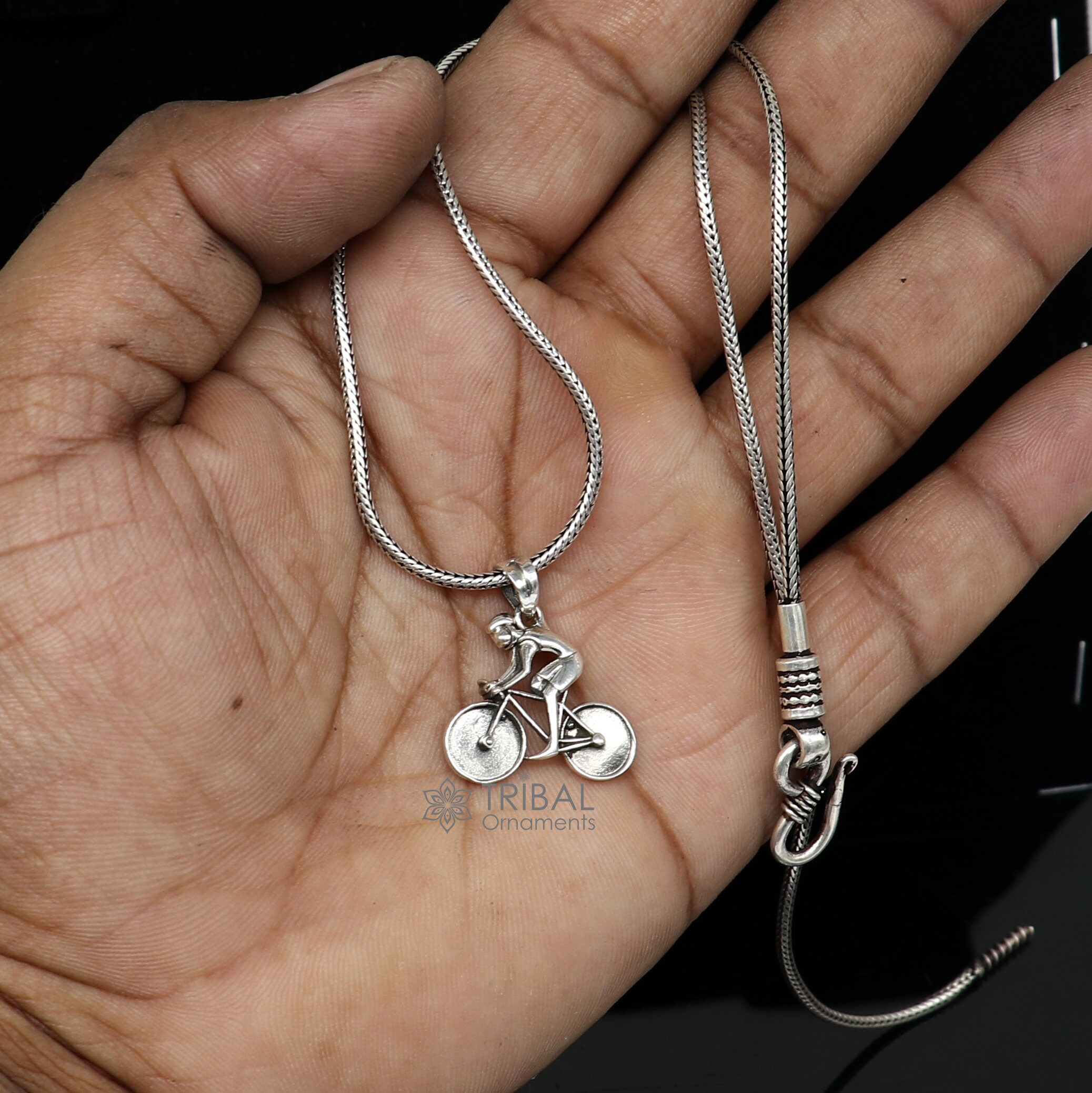 925 Sterling Silver Bicycle Pendant For Women - 35x21.5mm 3D Polished Figure Necklace Charm - View #3