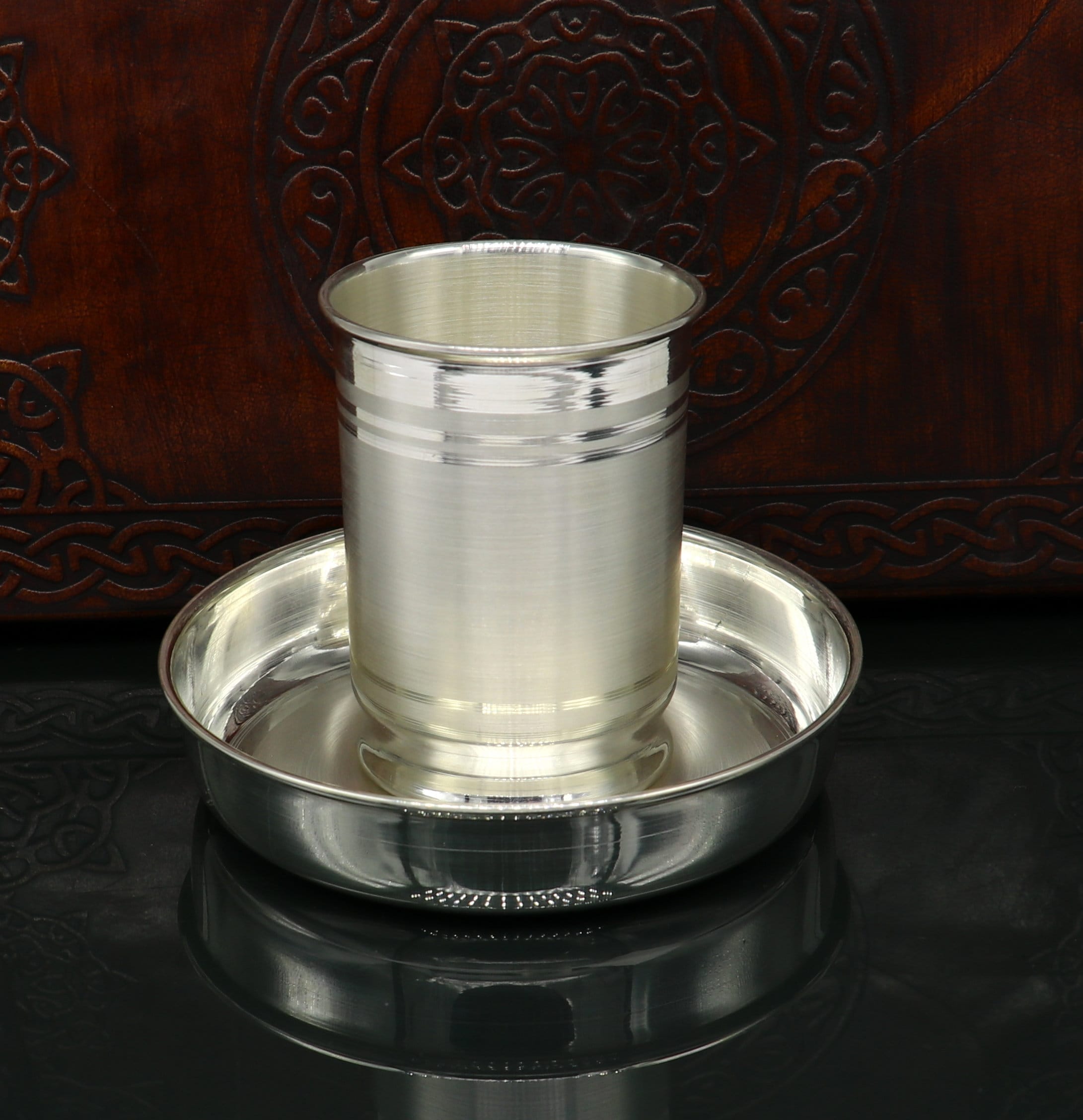 999 Fine Silver Water milk Tumbler and Plate Silver Vessel