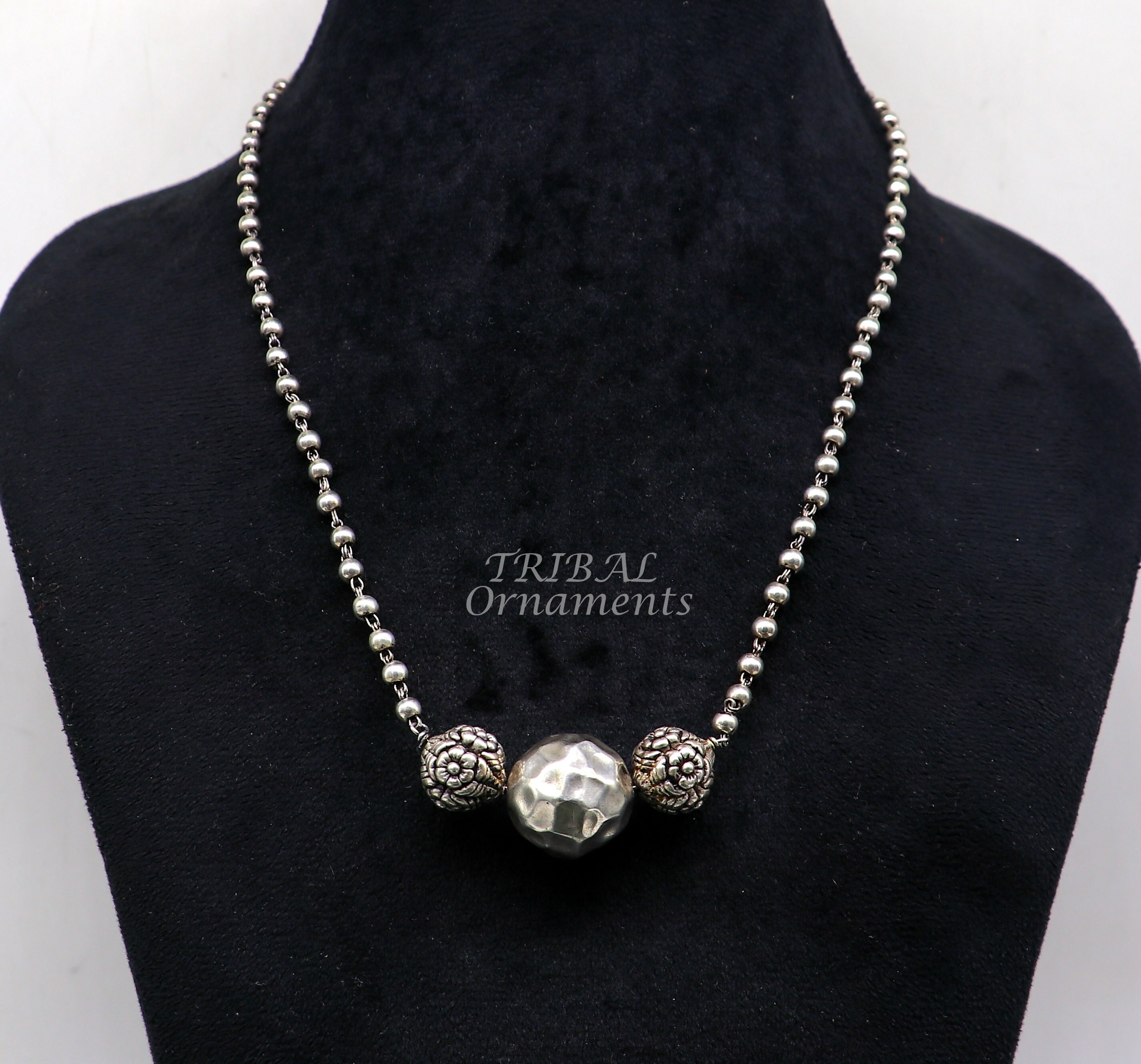 925 Sterling Silver Handmade 4mm Beads Long Necklace, Unique Ball 