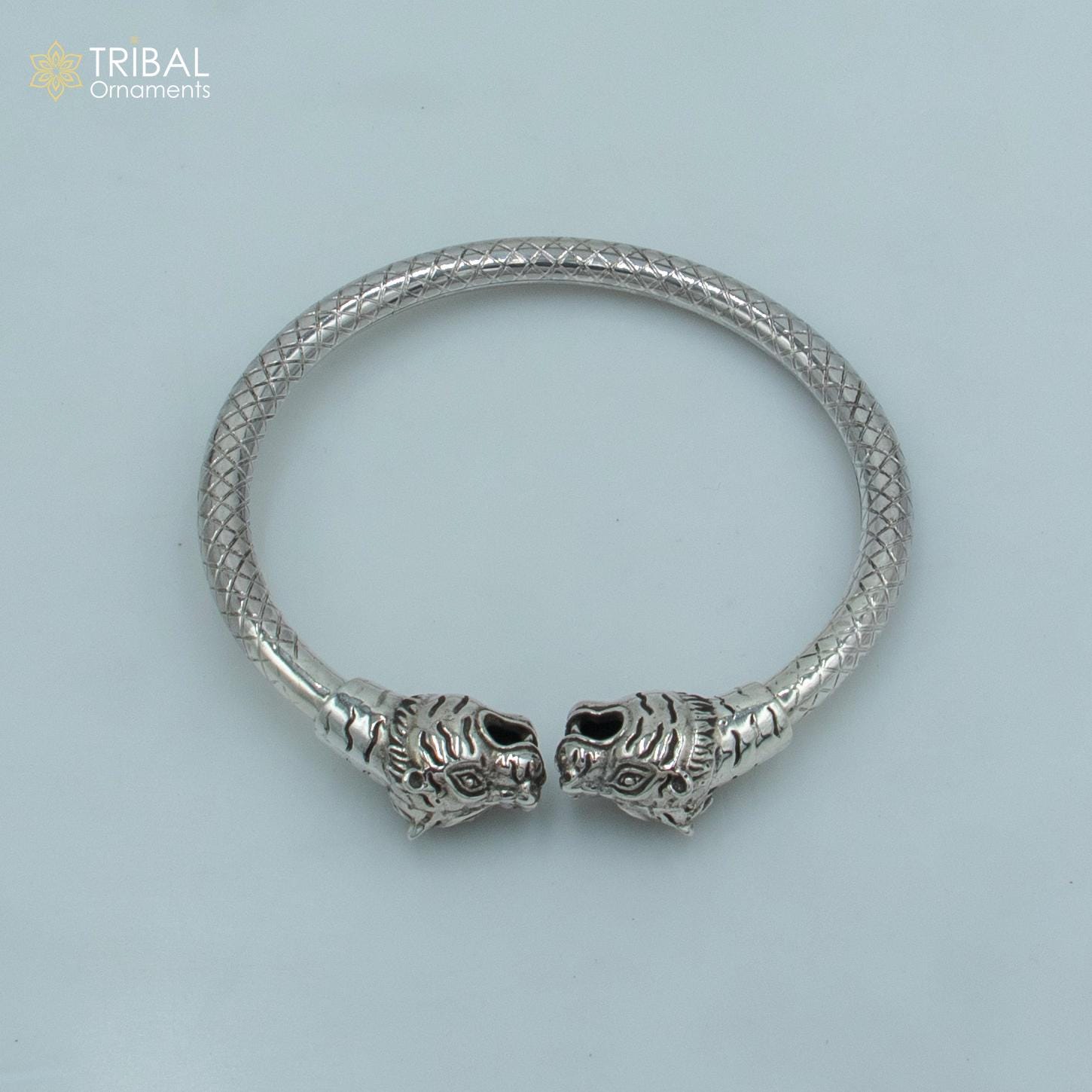 Bracelet Jonc Articulé Argent 925 Têtes De Lion - Bijou Vintage Occasion, Style Audacieux