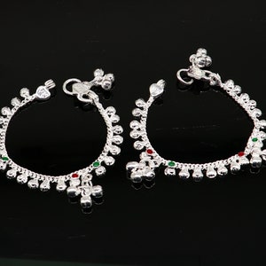 5.0&quot; long handmade Sterling silver amazing vintage style ankle bracelet new born baby anklet noisy sound bells charm anklets jewelry ank417