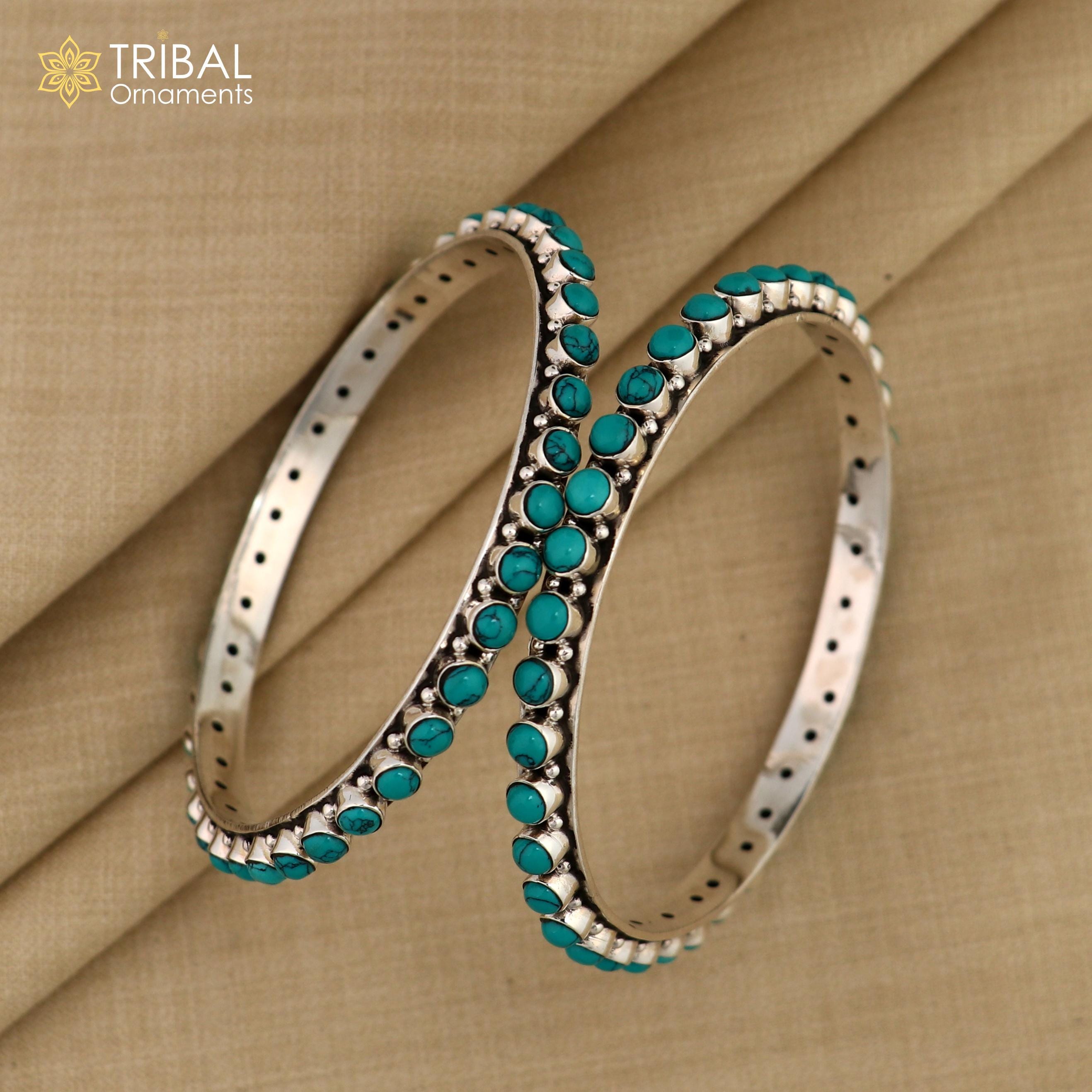 925 Sterling Turquoise Stone Bangle Pure Silver Gifting Jewelry