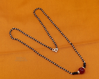 Elegante 925 Sterling Silber Halskette, wunderschöne kleine Stein Design Anhänger, Mangalsutra Perlenkette set326