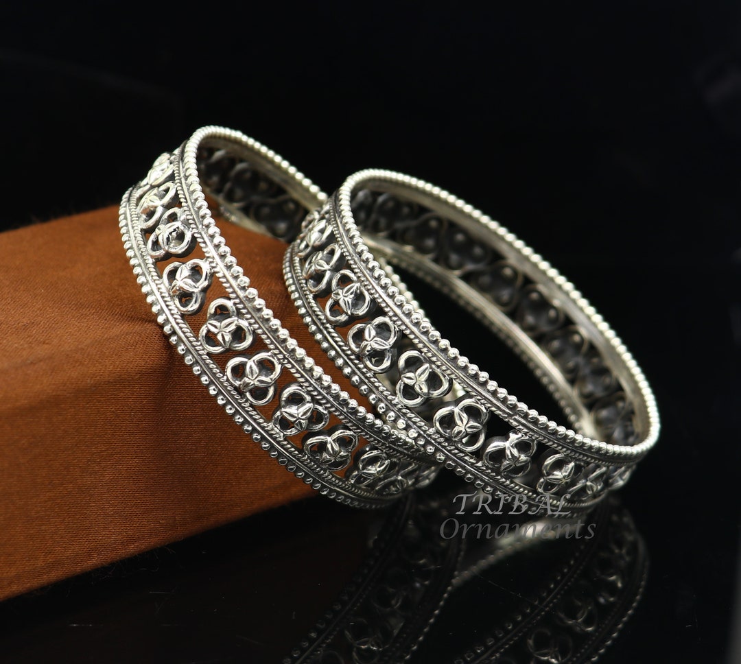 アクセサリー Indian Jewelry Stamp work Silver Bangle 925 Solid Silver, Handmade Bangle Bracelets, Indian Style