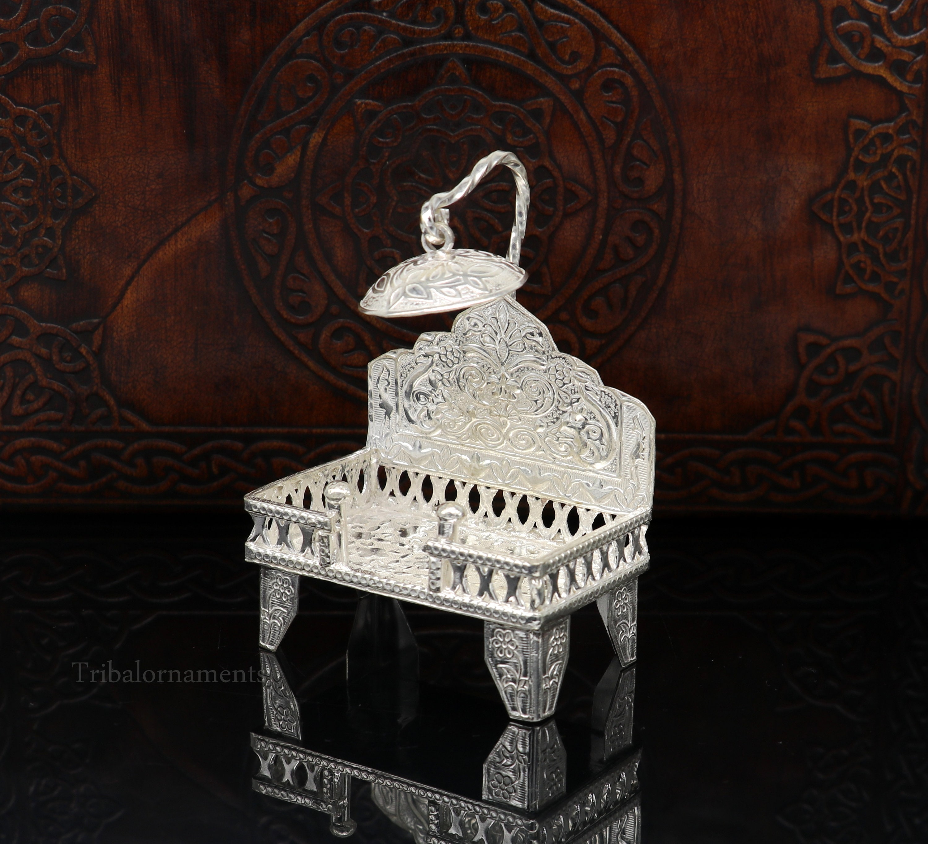 925 pure sterling silver handcrafted small singhasan, idol krishna Bal Gopala throne, god statue's stand chair, temple puja article su454