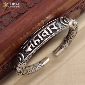 925 Sterling Silver Handmade Mahaveer Design Chitai Bangle