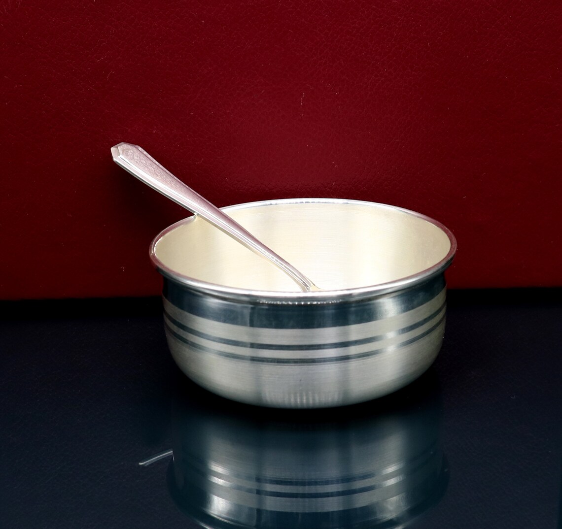 999 Fine Silver Handmade Small Baby Bowl and Spoon Set Silver Etsy UK
