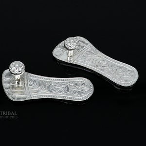 2.3&quot; sterling silver handmade Charan paduka or slippers for idol krishna, laddu gopala, little krishna or Vshnu Narayana puja art su642