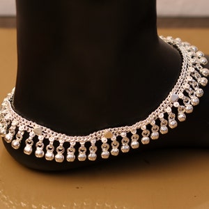 10.5&quot; long handmade sterling silver gorgeous ankle bracelet, nice noisy hanging bells charm anklets for girls women&#39;s belly dance ank174