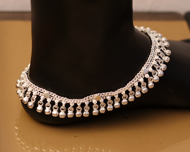 nice noisy hanging bells charm anklets for girls women/'s belly dance ank174 10.5 long handmade sterling silver gorgeous ankle bracelet