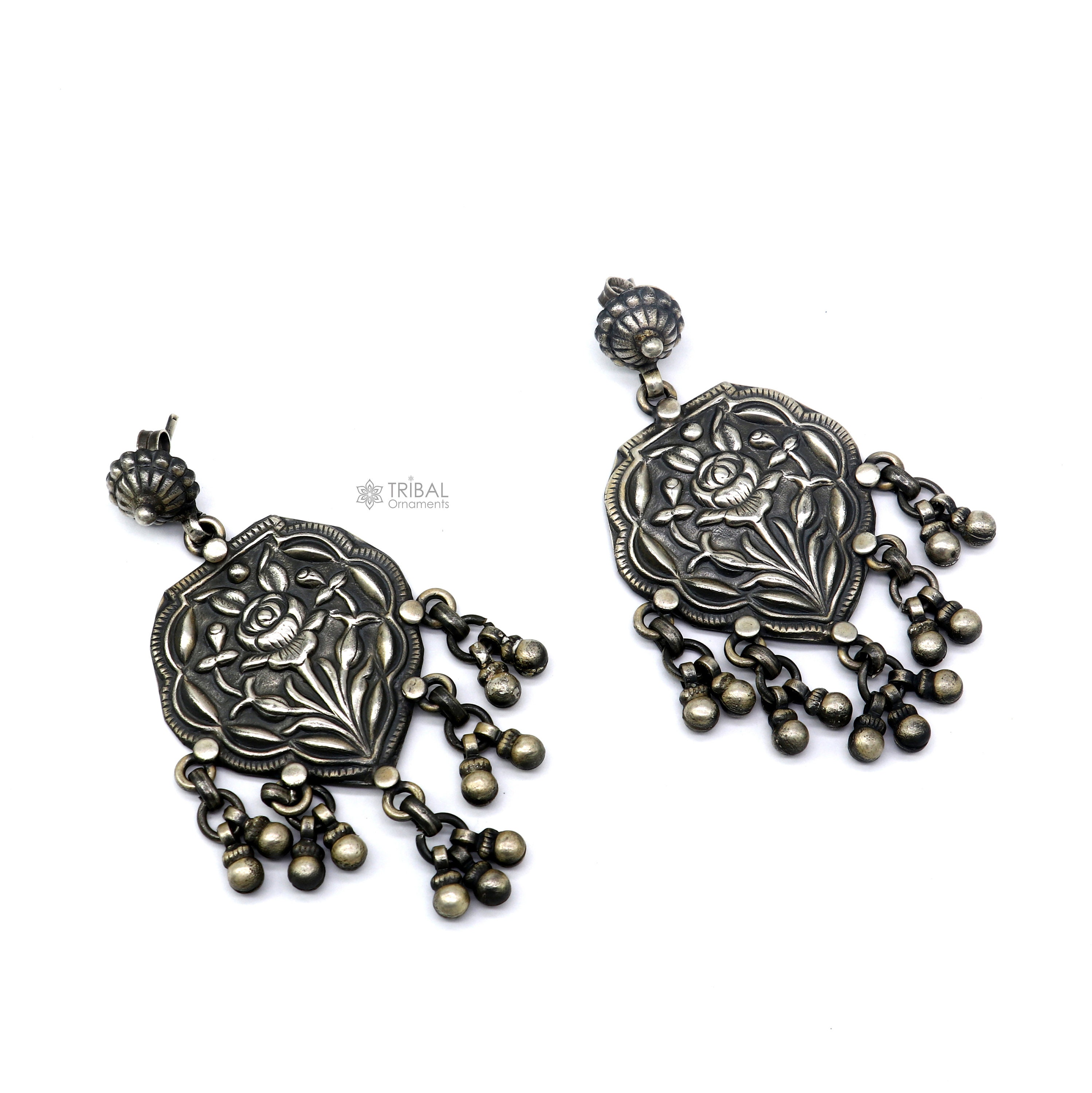 925 Sterling Silver Ethnic Tribal Drop Dangling Earrings