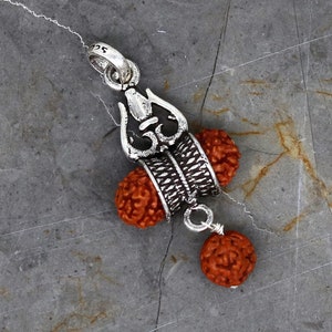 925 sterlingzilveren Lord Shiva drietandhanger, geweldige aangepaste Rudraksha geoxideerde tribale buikdans gepersonaliseerde sieraden ssp323
