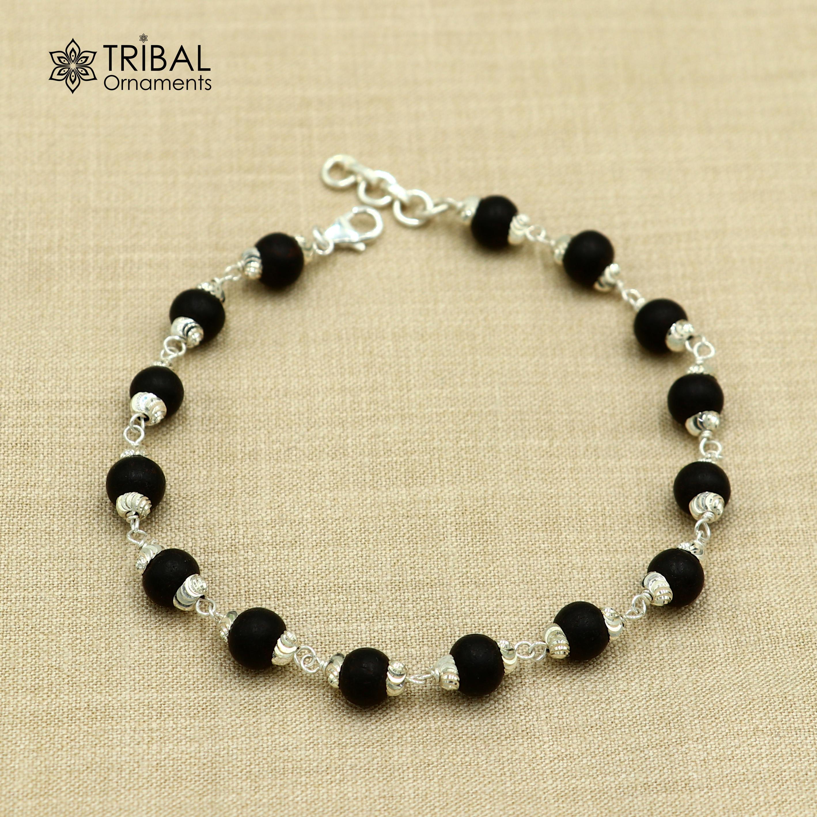925 Sterling Silver Karungali Black Beads Bracelet for Unisex