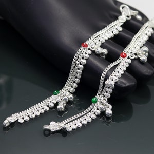 5.0&quot; long handmade Sterling silver amazing vintage style ankle bracelet new born baby anklet noisy sound bells charm anklets jewelry ank198
