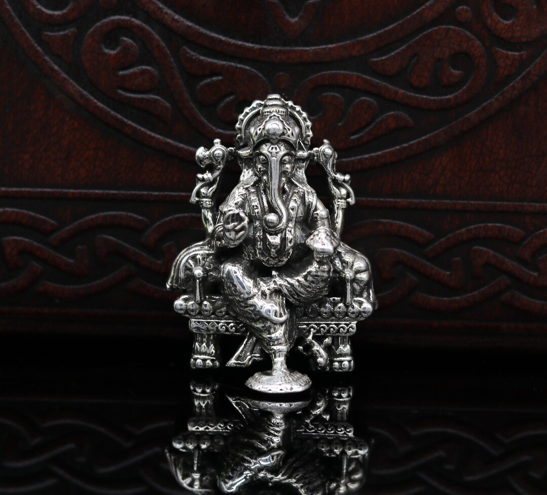 925 Sterling Silver Lord Ganesh Idol, Pooja Articles, Indian Silver