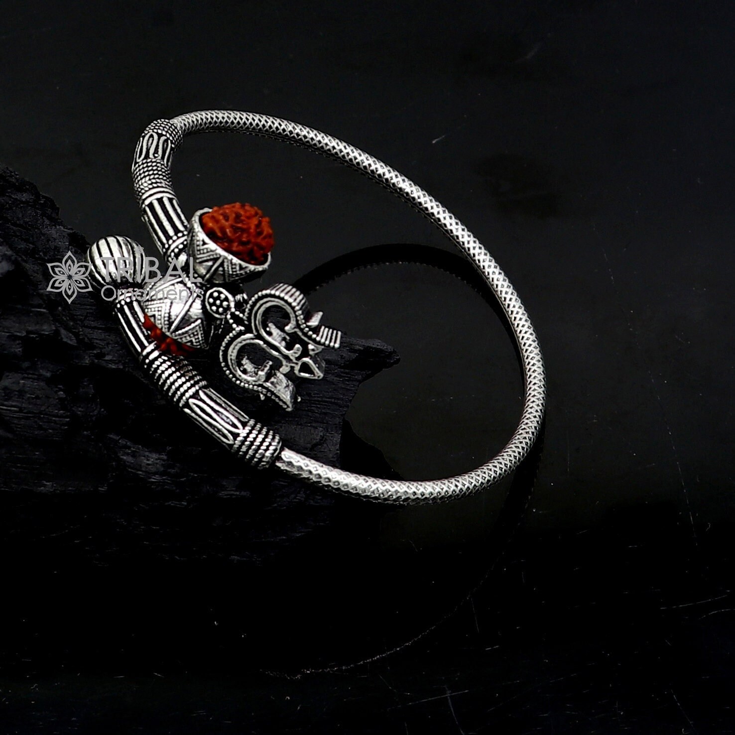 925 Sterling Silver Handmade Lord Shiva Trishul Bangle Bracelet